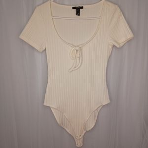 Forever 21 Short Sleeved Bodysuit, Scoop Neck, Cream Colored